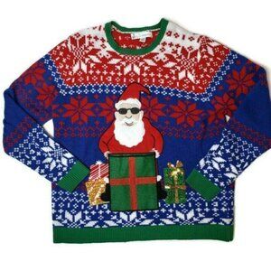 Santa Claus Ugly Christmas Sweater XL By Jolly Sweaters with pocket for drink